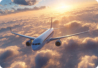 Naoero Airlines passenger aircraft above the clouds